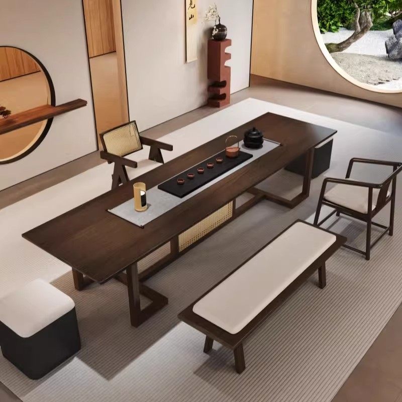 新中式黑胡桃木茶台实木榫卯结构高端办公室茶室茶桌椅组合极简款,住宅家具,家用茶台/茶桌,淘宝优惠券,粉丝福利购,淘宝优惠卷