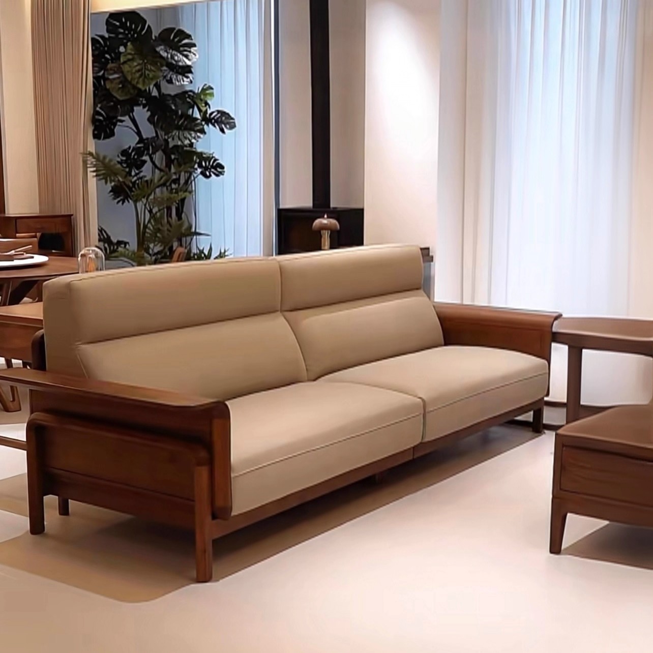 新中式黑胡桃木沙发三人位榫卯结构实木沙发实木框架直排高端沙发