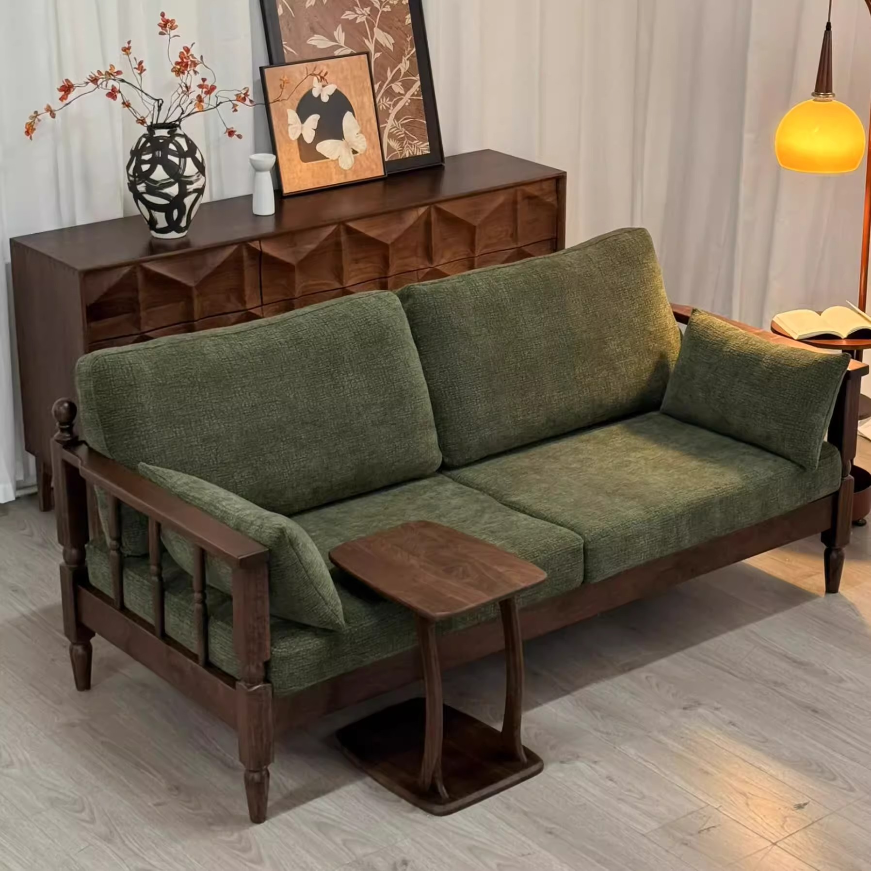 法式复古实木沙发三人位布艺沙发现代简约客厅高端沙发直排新款