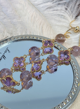 紫水晶月光石四叶草手链