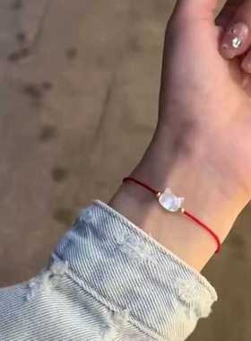 夏季情侣精致白猫贝壳手链本命年