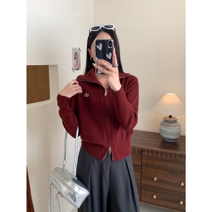 韩系2025秋冬新款时尚百搭翻领拉链针织开衫女宽松显瘦毛衣外套潮