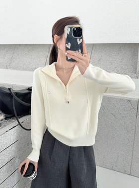 一体绒半开领针织衫秋冬新款温柔风软糯保暖显瘦纯色套头毛衣上衣