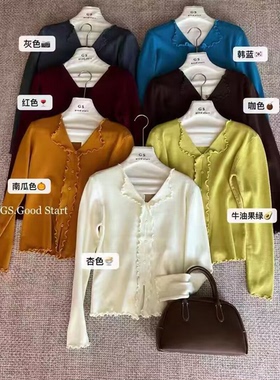 广州十三行韩版波浪边翻领显瘦针织衫女士显瘦舒适减龄打底衫上衣