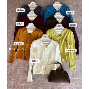 广州十三行韩版波浪边翻领显瘦针织衫女士显瘦舒适减龄打底衫上衣