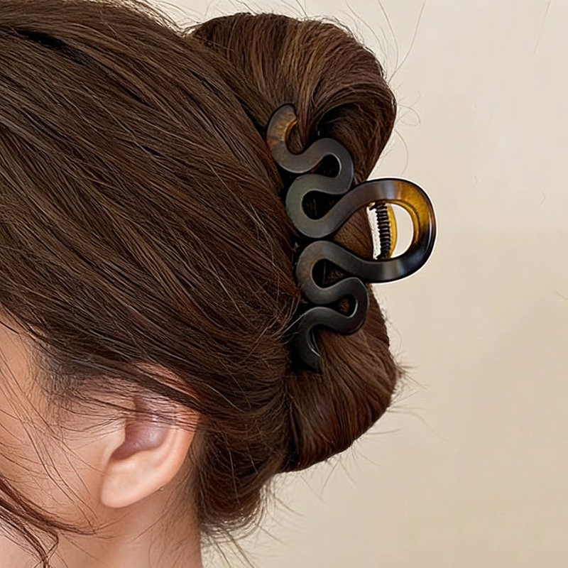 简约韩系蛇形波浪抓夹女百搭优雅后脑勺全抓盘发夹子发夹发卡头饰
