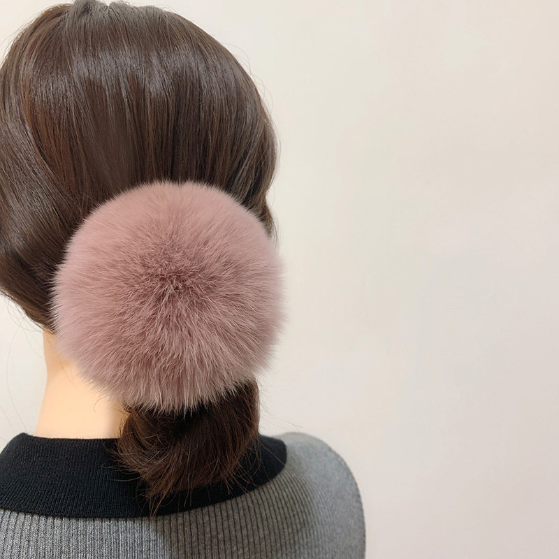 狐狸毛球皮筋毛绒发绳日系丸子头发饰女轻奢简约发圈真毛皮草头绳