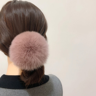 狐狸毛球皮筋毛绒发绳日系丸子头发饰女轻奢简约发圈真毛皮草头绳