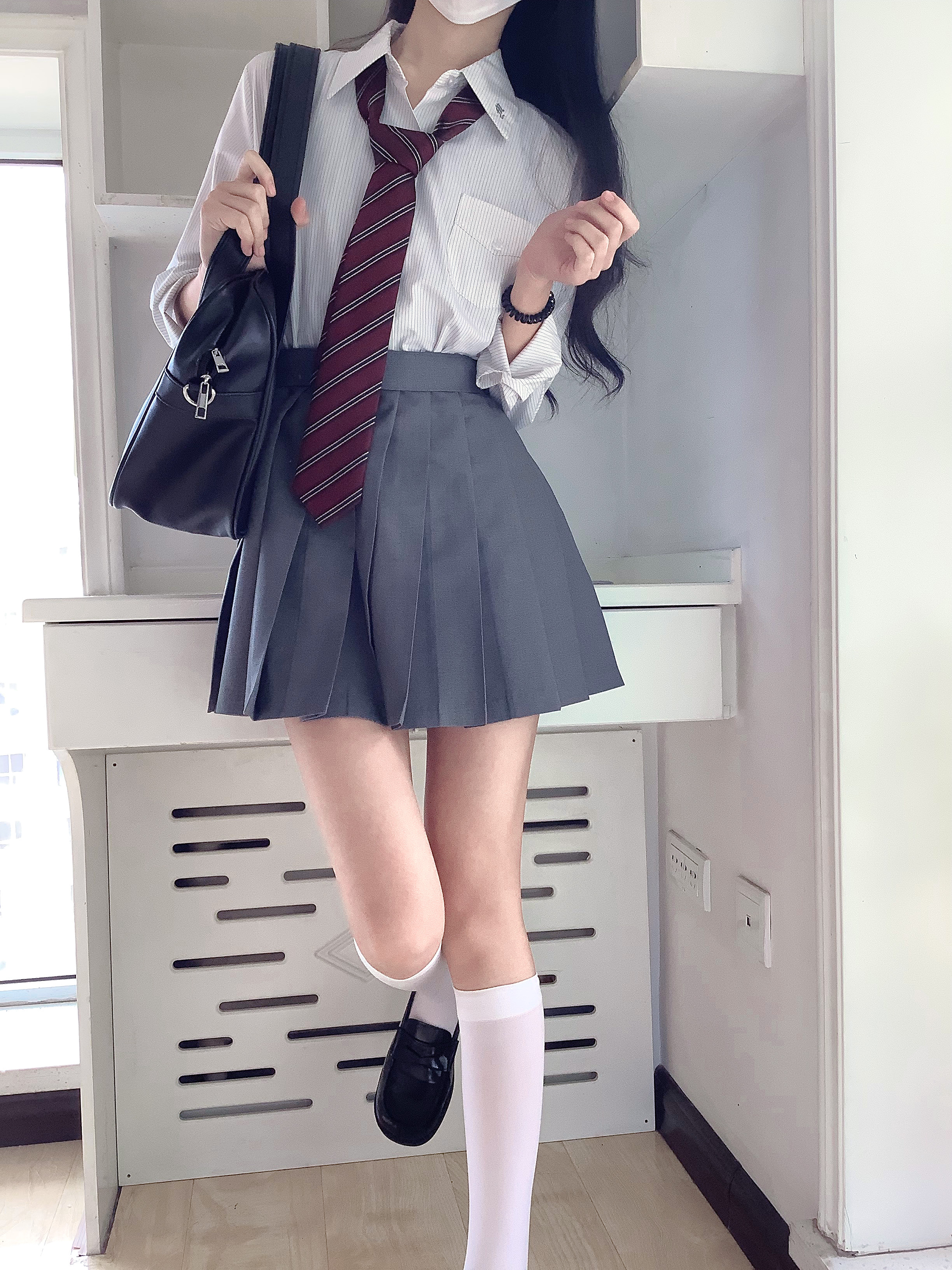 JK学院风条纹角襟衬衫长短袖