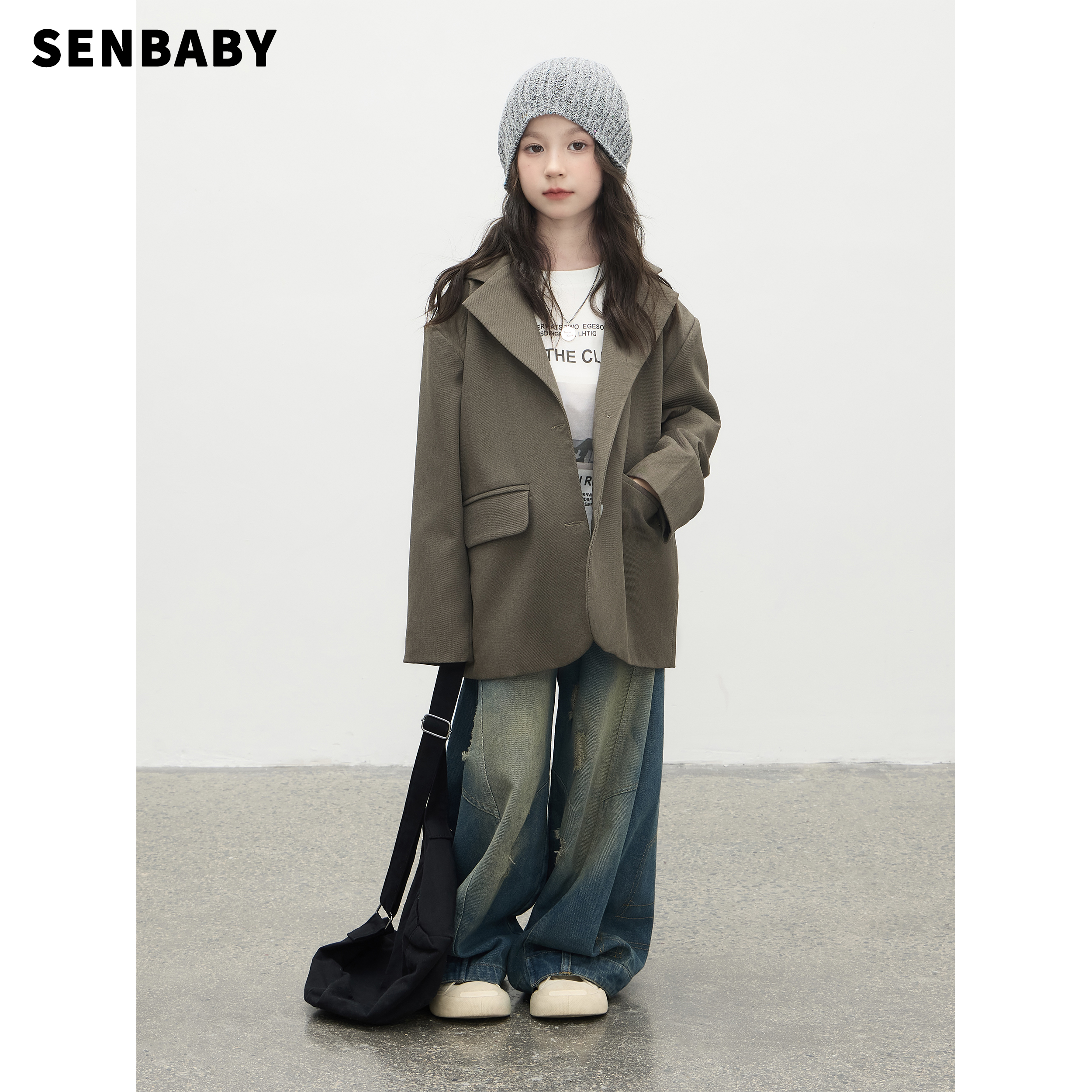【现货】senbaby童装女童秋新款韩版复古时尚儿童高级感西装外套