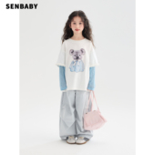 上衣百搭 卡通印花T恤儿童洋气假两件长袖 senbaby童装 女童26春款