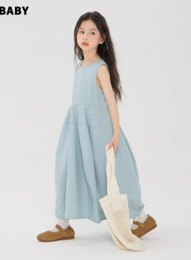 【现货亲子】senbaby童装女童夏季儿童背心裙蓝色设计款连衣裙