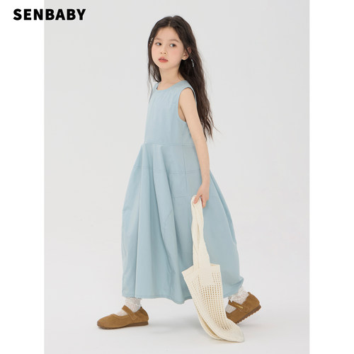 【亲子】senbaby童装女童夏季儿童背心裙蓝色设计款连衣裙