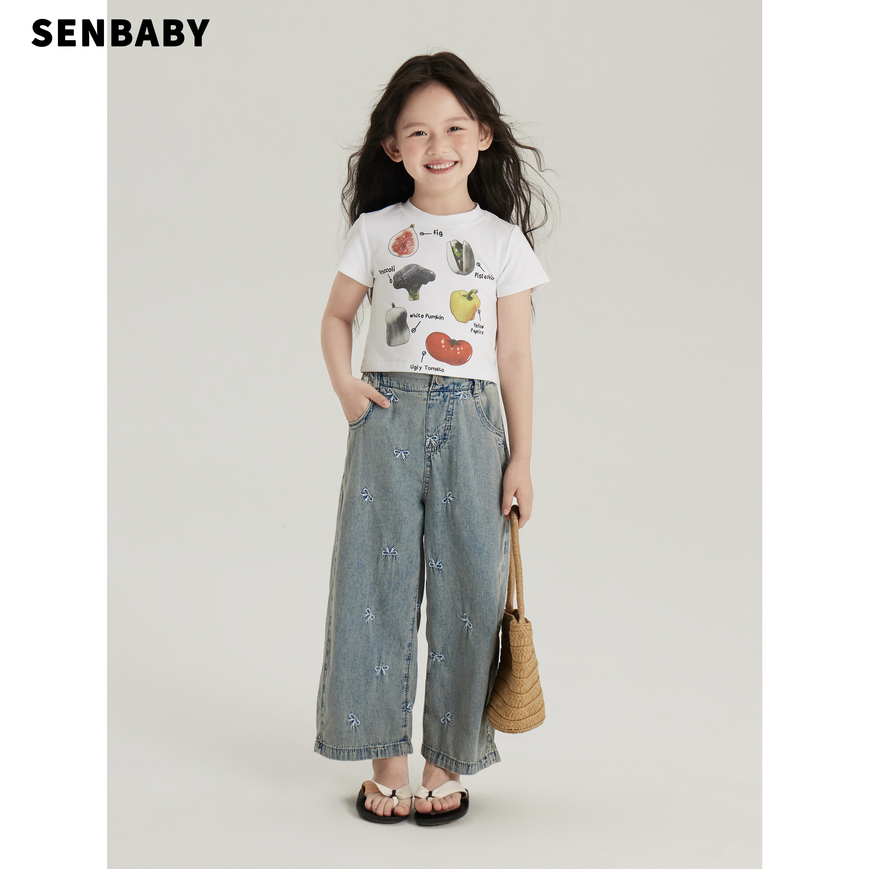 senbaby儿童休闲蔬菜印花短袖T恤