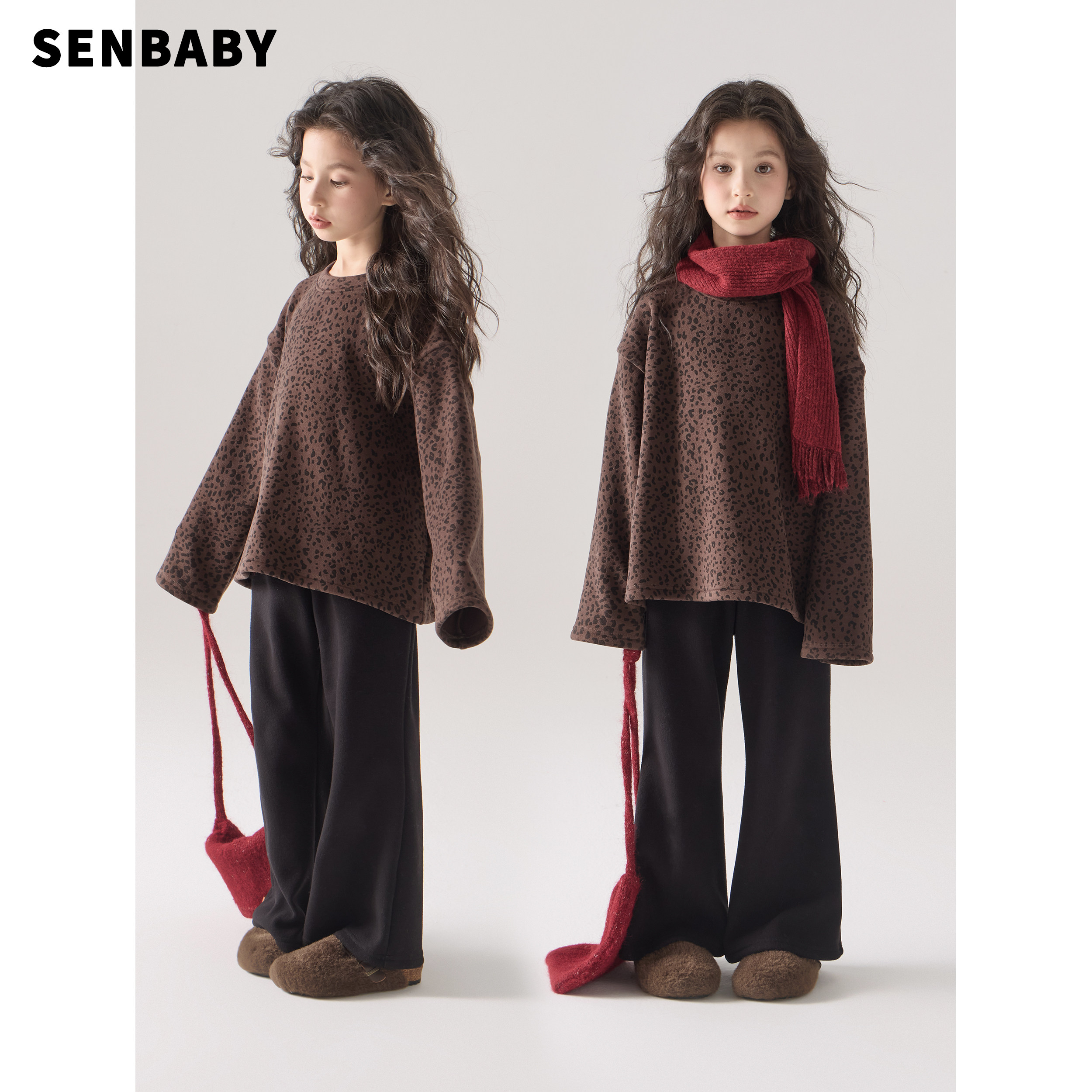【现货】senbaby童装女童长袖T上衣2025冬季新款儿童加绒豹纹T恤,童装/婴儿装/亲子装,T恤,淘宝优惠券,粉丝福利购,淘宝优惠卷