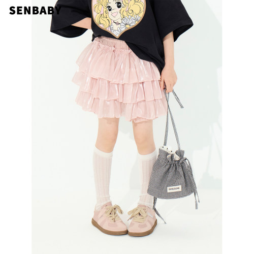 senbaby童装女童A字蛋糕裙裤儿童2026夏季新款半身裙甜美粉色裤裙
