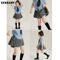 Senbaby童装定制女童半裙夏新款小女孩百搭百褶半身裙防走光裙裤