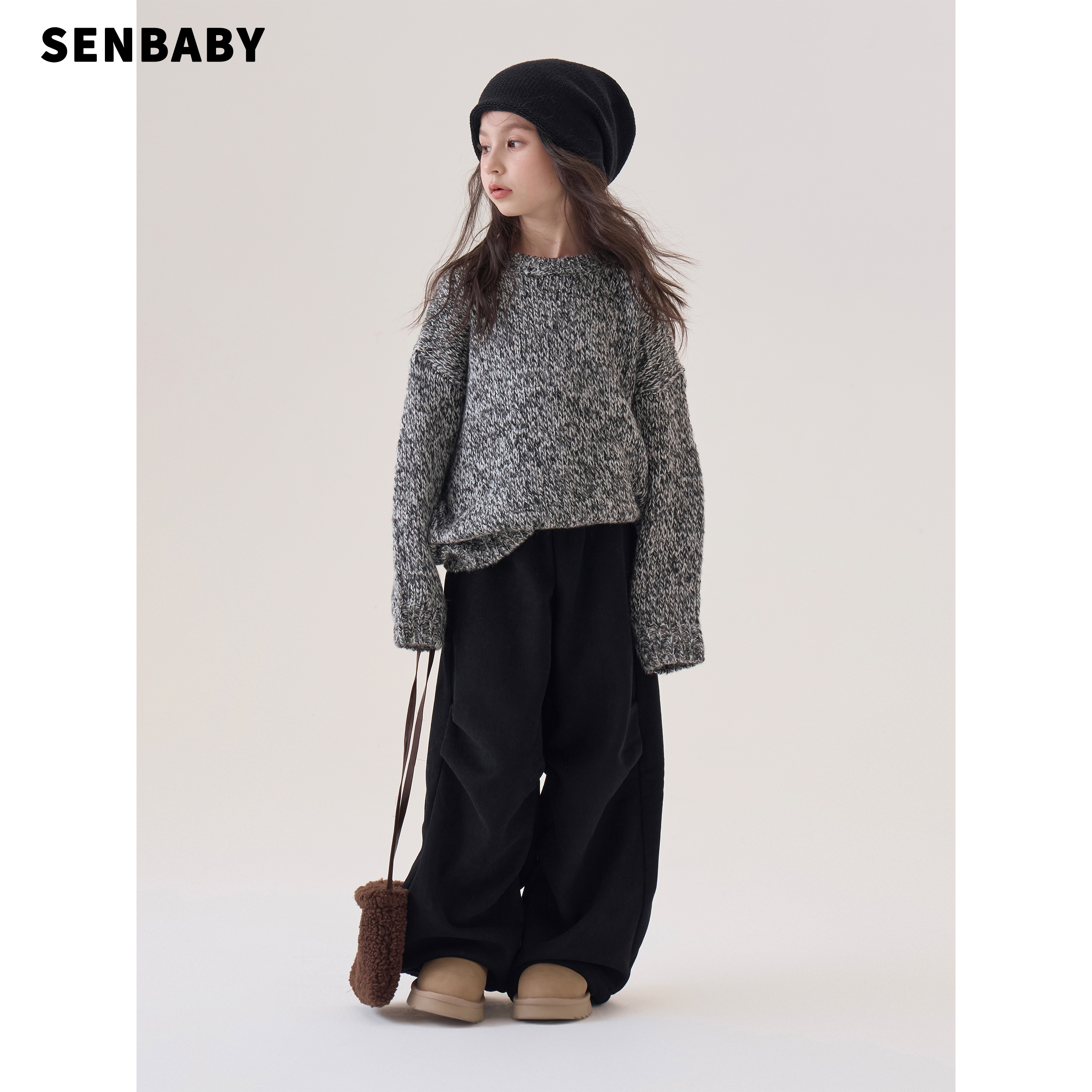 【现货】senbaby童装女童针织衫上衣2025秋冬款儿童复古套头毛衣