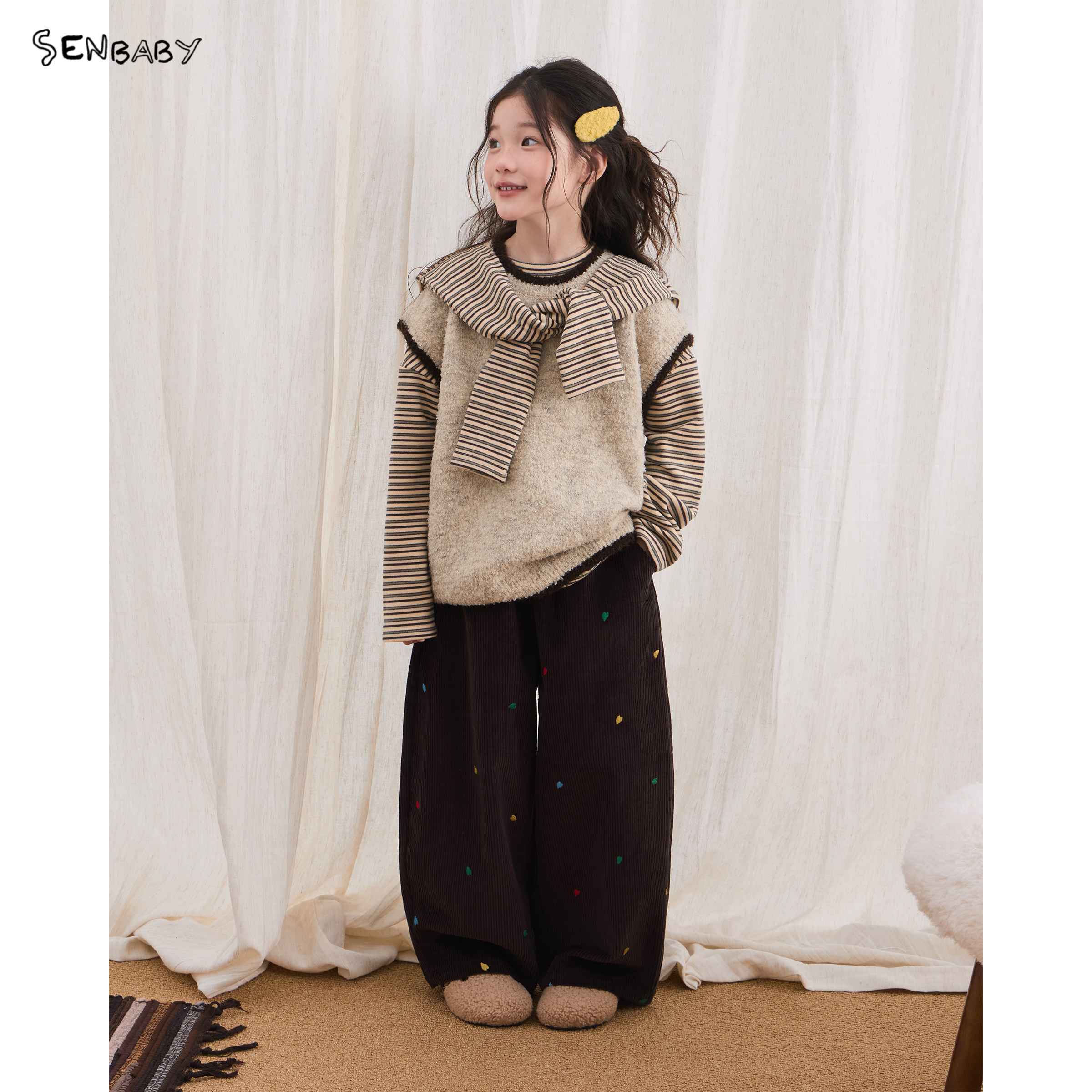 【现货】senbaby童装女童针织背心2026秋冬新款儿童宽松毛衣背心