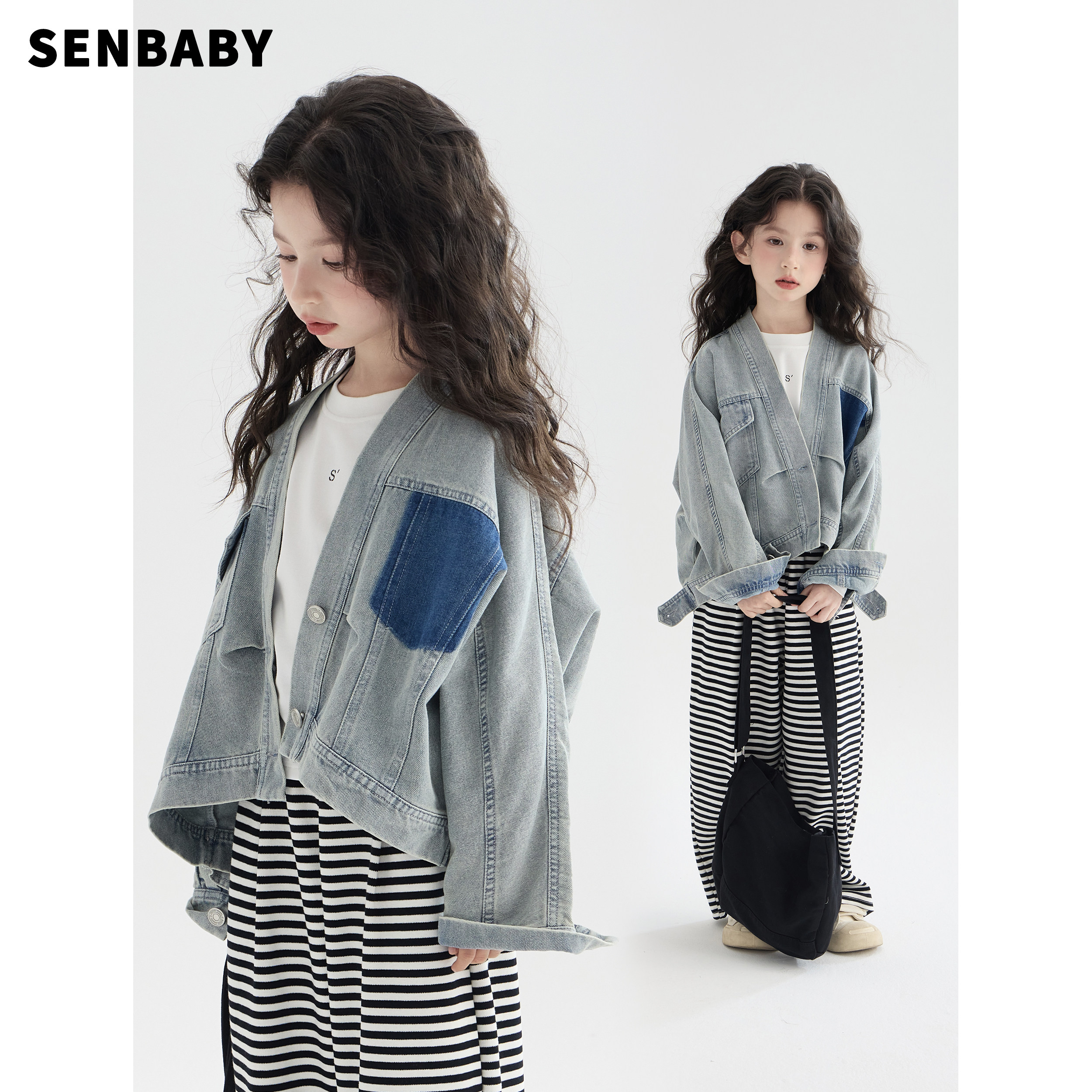senbaby童装女童26春装设计款牛仔上衣儿童时尚个性口袋牛仔外套,童装/婴儿装/亲子装,普通外套,淘宝优惠券,粉丝福利购,淘宝优惠卷