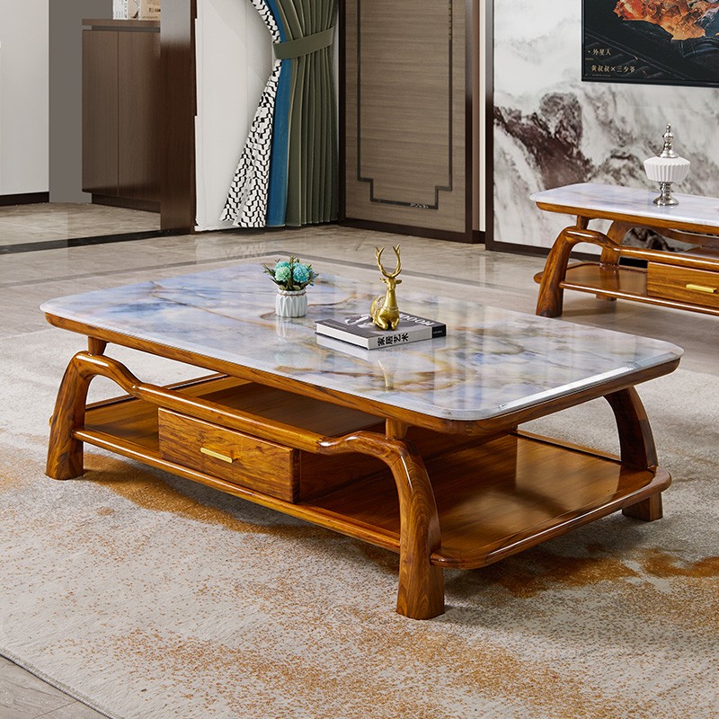 乌金木大理石茶几新中式高端客厅家用现代轻奢实木茶几电视柜组合