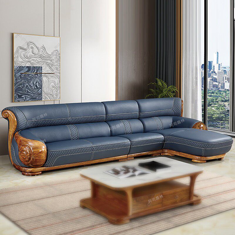 新中式乌金木真皮沙发转角现代豪华客厅高端头层牛皮沙发实木家具