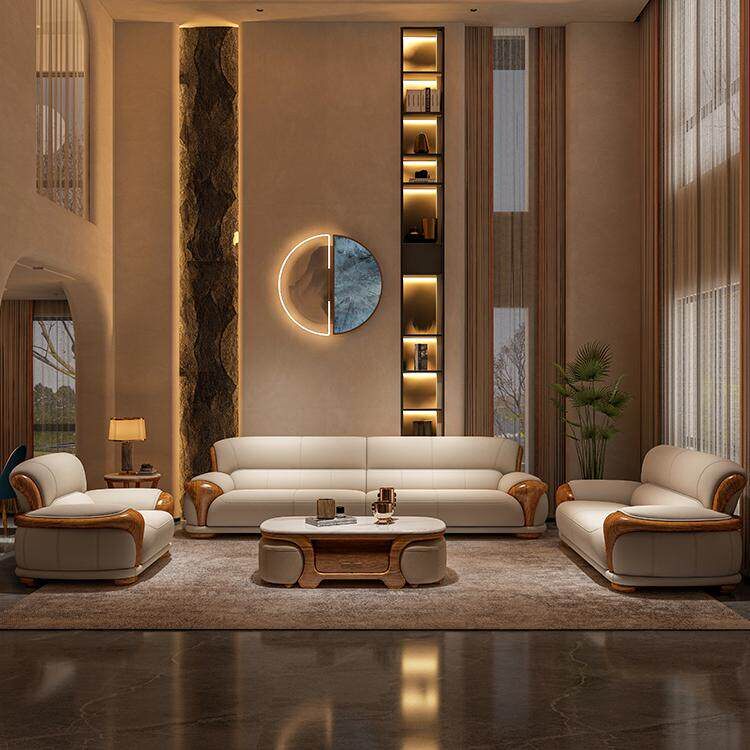 新中式乌金木真皮沙发客厅组合 大小户型124别墅实木直排沙发新款