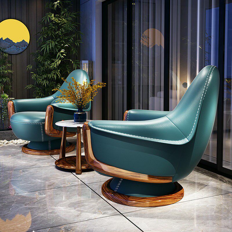 威狮漫单人真皮沙发椅头层牛皮乌金木休闲椅创意单人椅轻奢