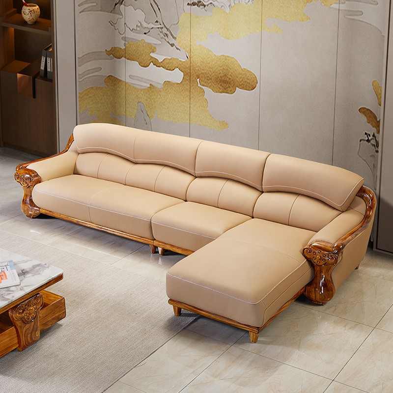 北欧乌金木真皮沙发豪华别墅客厅新中式大小户型沙发实木皮艺沙发