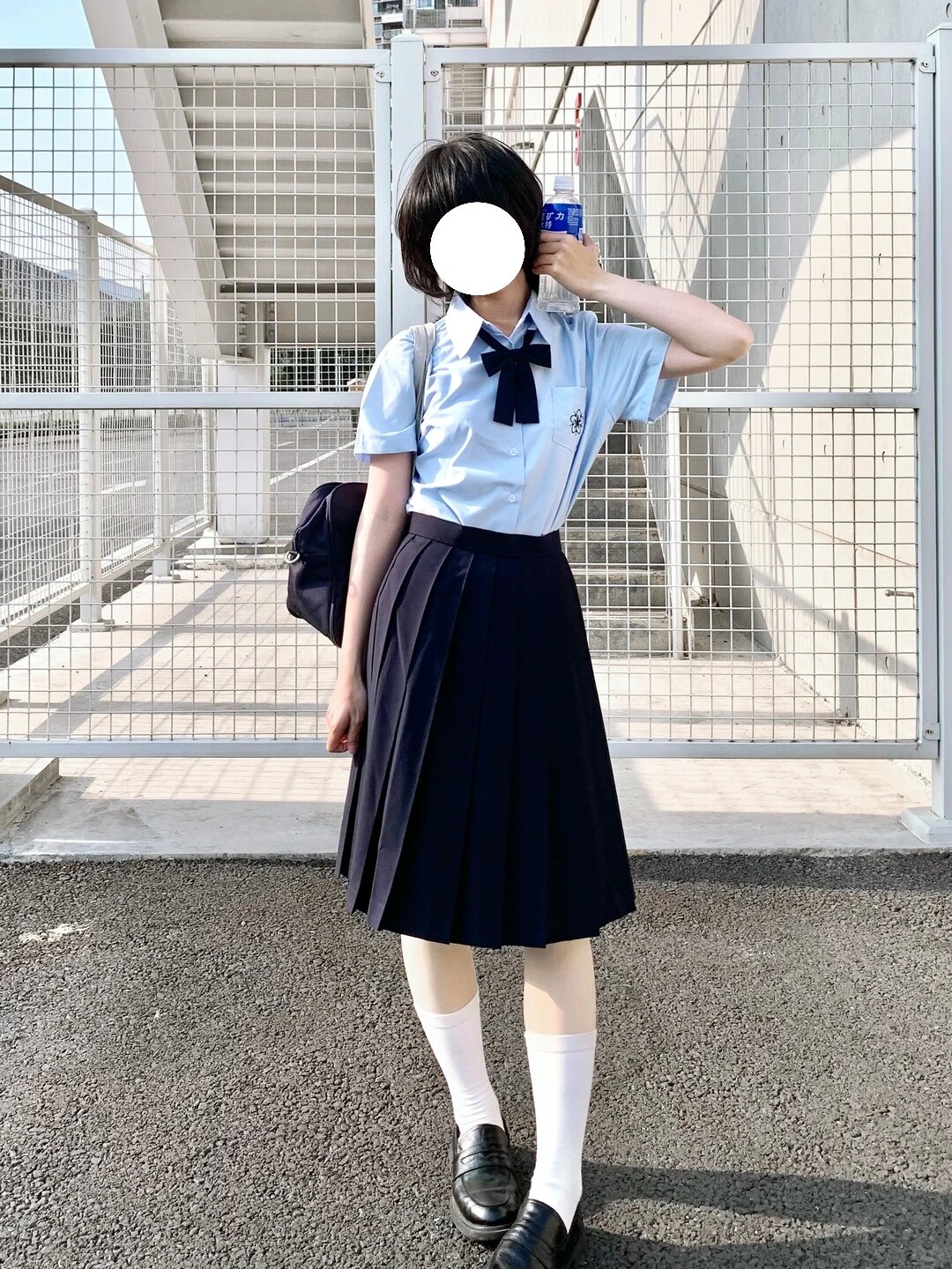 原创正版jk制服学院百搭显瘦蓝色樱花短袖衬衫叠穿简约百褶裙套装