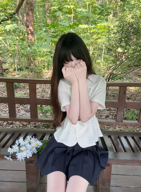 夏季娃娃领短袖衬衫可爱校供感绀色Jk短裙学院风日系女学生一整套