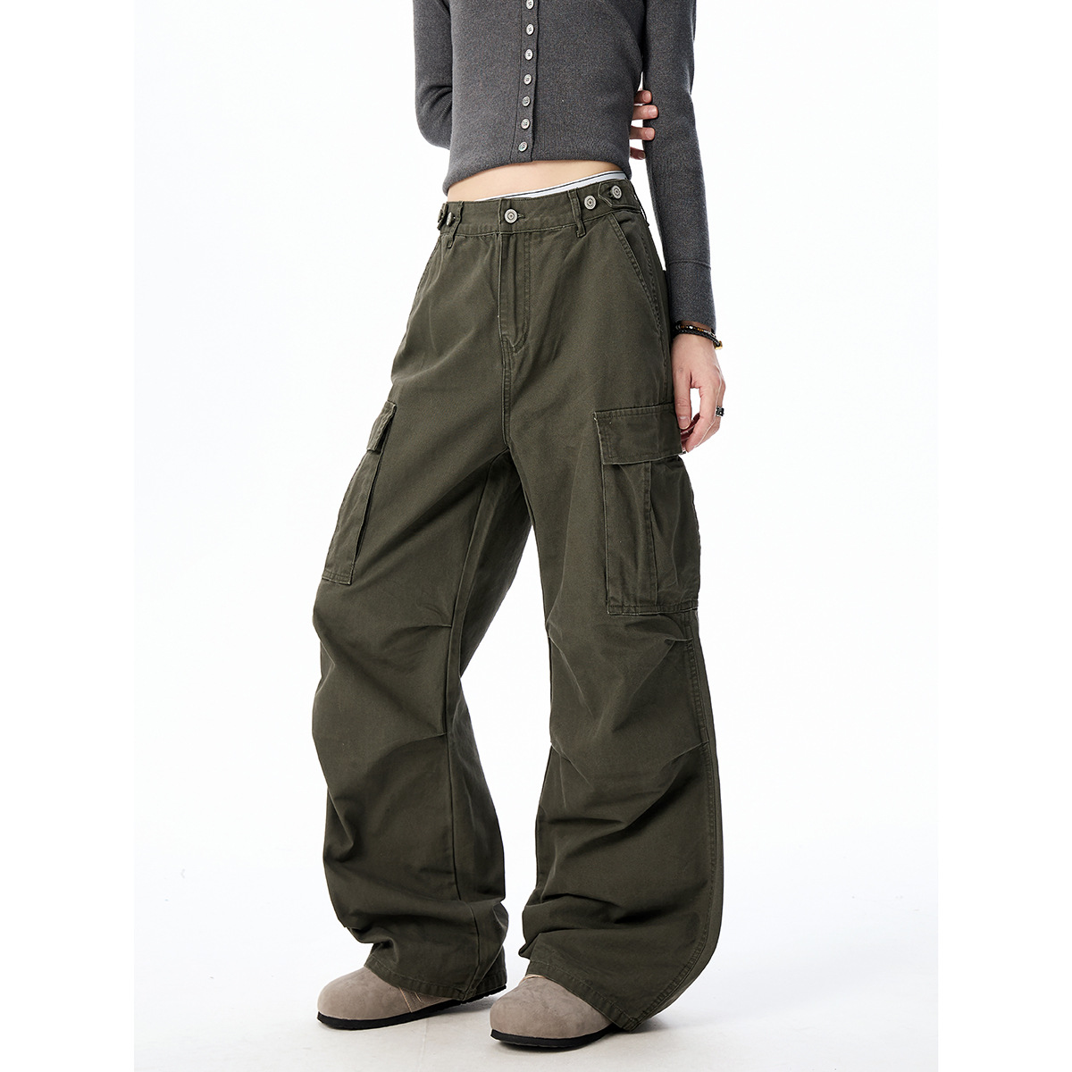 宅男社2025秋冬新款高品310g珠帆面料腰部松紧扣工装褶位休闲裤