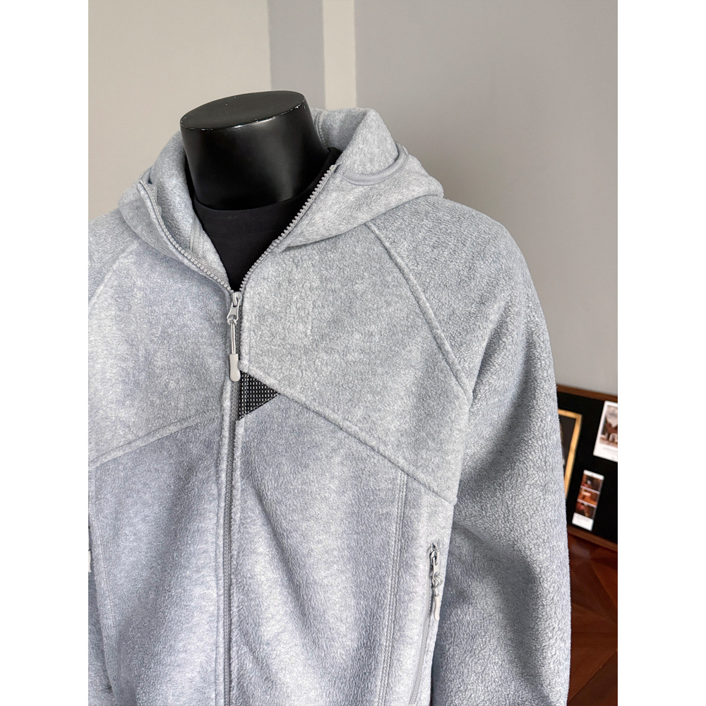 宅男社2025冬新款男士450克加厚摇粒绒结构设计保暖连帽外套男女