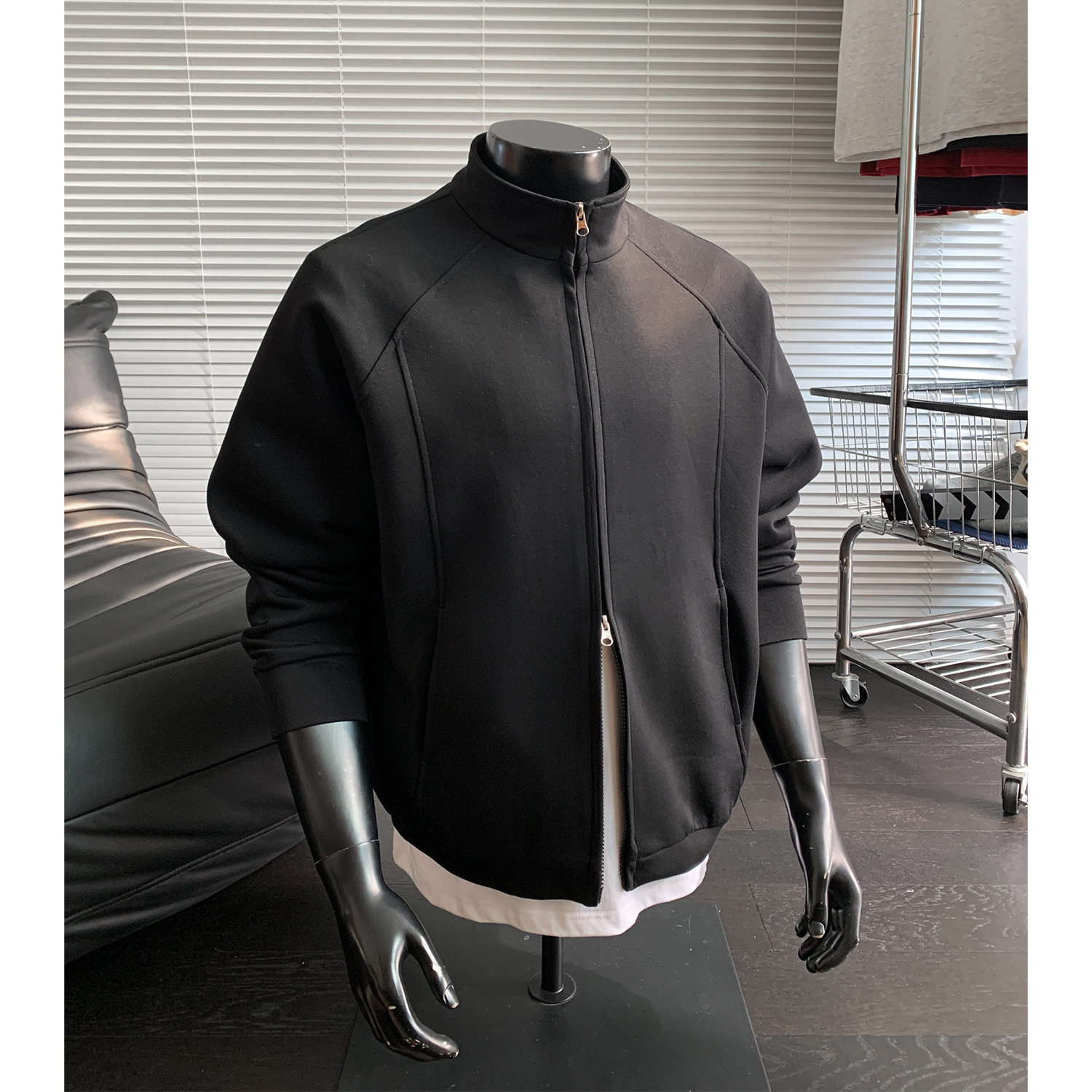 宅男社2026春装新款美式高街重磅结构男装立领拉链卫衣开衫感男