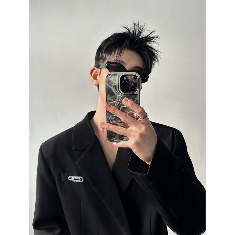 宅男社春装新款男士设计感金属装饰西装外套男感简约痞帅休闲西服