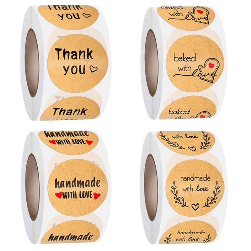 500贴/卷英文感谢贴纸节日礼物封口贴手工制作牛皮纸不干胶标签