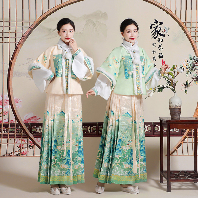 原创明制汉服秋冬季女成人加绒加厚保暖日常可穿马面裙套装白菜价