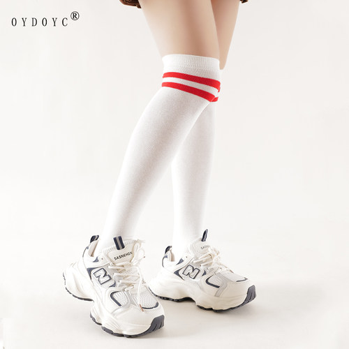 OYDOYC 夏季薄款日系jk过膝袜子女学院风双杠条纹长筒白色小腿袜