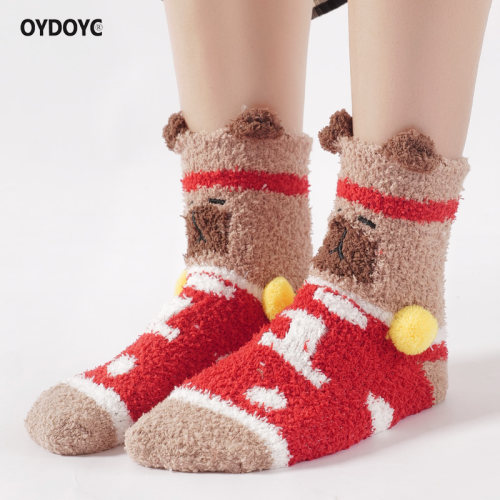 OYDOYC冬季加绒加厚保暖卡通可爱家居袜女款睡觉珊瑚绒地板睡眠袜