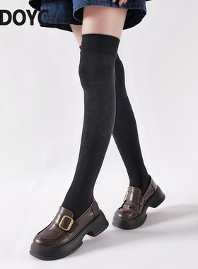 OYDOYC 过膝袜子女黑色jk高筒棉袜学院风日系百搭显瘦纯色长筒袜