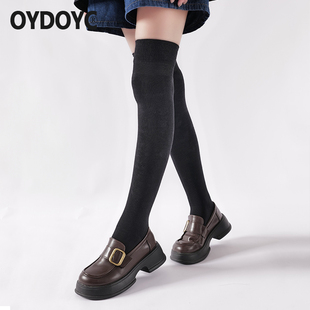 过膝袜子女黑色jk高筒棉袜学院风日系百搭显瘦纯色长筒袜 OYDOYC