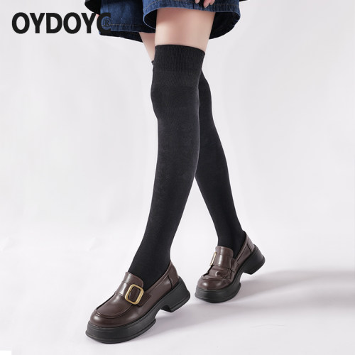 OYDOYC 过膝袜子女黑色jk高筒棉袜学院风日系百搭显瘦纯色长筒袜