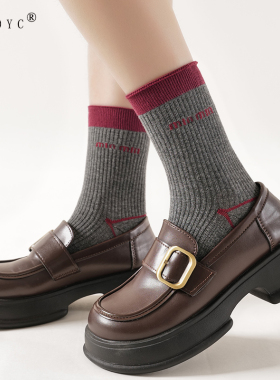 OYDOYC 日系百搭字母抽条针织棉袜女夏季潮流长袜2025新款中筒袜