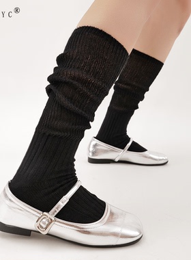 OYDOYC夏季黑色堆堆袜女jk堆积薄款长筒袜日系高筒棉袜透气小腿袜