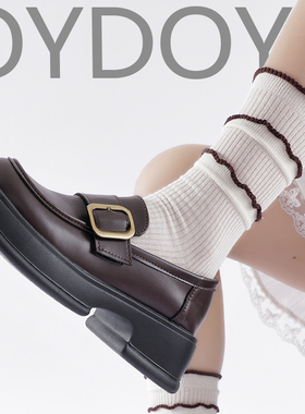 OYDOYC 波浪木耳花边中筒袜子女夏季薄甜美白色堆堆袜玛丽珍长袜