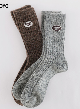 OYDOYC冬季加厚保暖羊毛袜女韩代字母刺绣花纱刺绣博肯堆堆袜女潮
