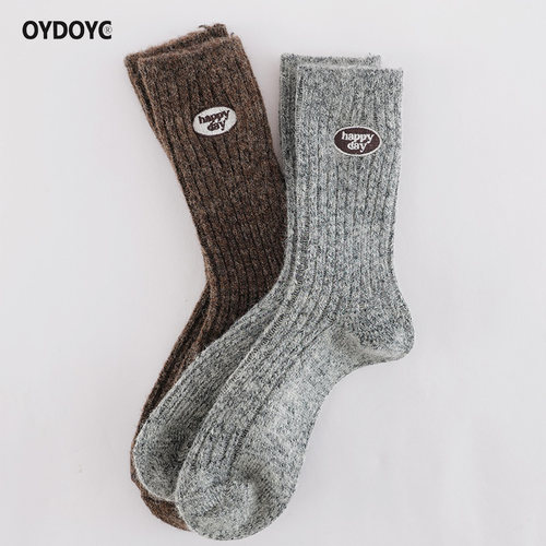 OYDOYC冬季加厚保暖羊毛袜女韩代字母刺绣花纱刺绣博肯堆堆袜女潮