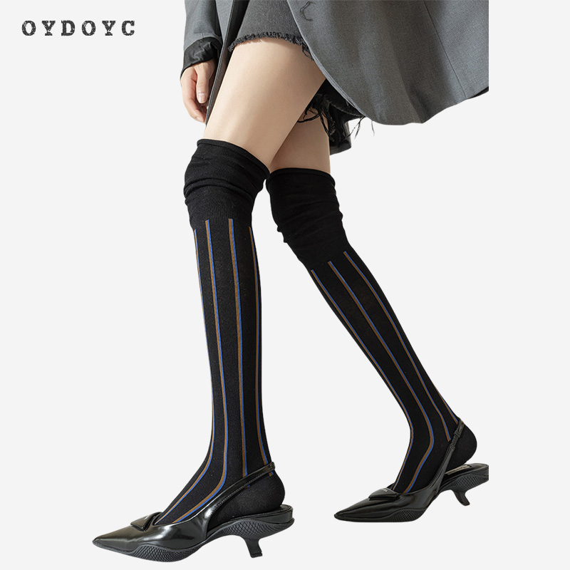 OYDOYC 竖条纹过膝袜子女春夏季堆堆袜ins潮日系jk长袜御姐高筒袜