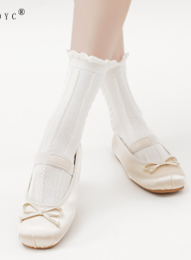 OYDOYC袜子女JK风花边白色棉袜日系洛丽塔女袜可爱搭配小皮鞋长袜