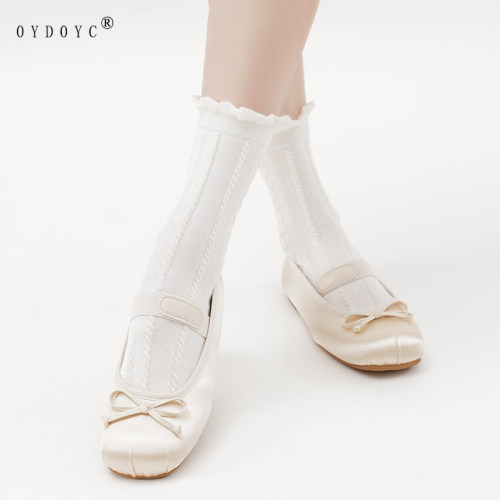 OYDOYC夏薄款袜子女JK花边白色棉袜日系洛丽塔女袜可爱小皮鞋长袜